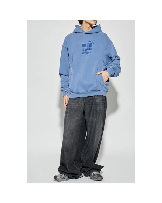 PUMA Hoodies & Sweatvesten ,Blauw ,Katoen Represent 247 Hoodie in het Blue voor heren