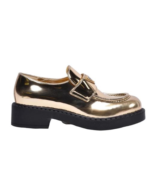 Prada Leren Mocassin Met Rubberen Zool in het Black