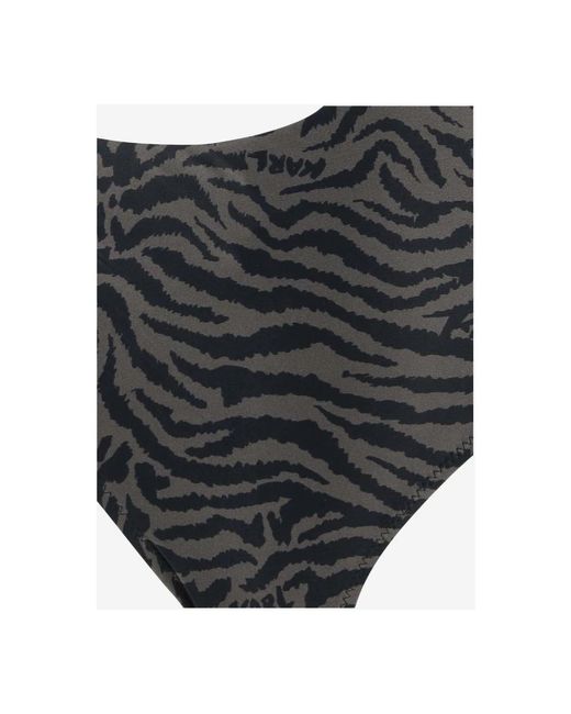 Karl Lagerfeld Black Ein-schulter-badeanzug mit grafischem muster