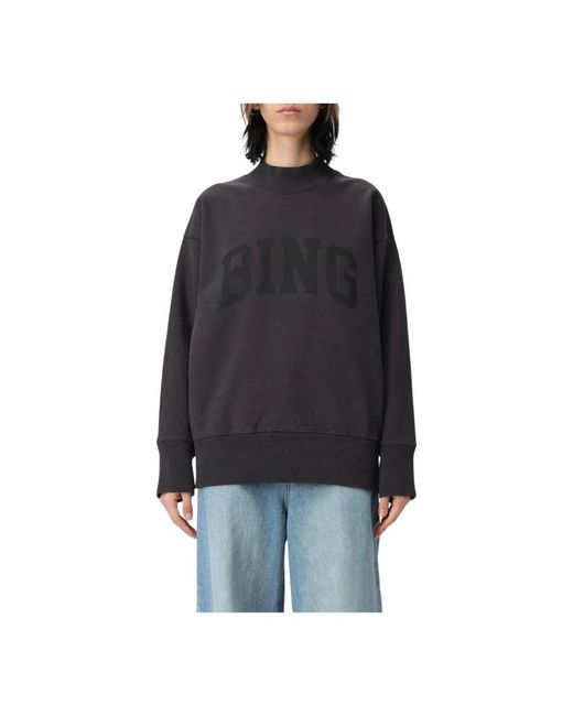Anine Bing Black Schwarzer Rundhals-Sweatshirt Mit Lockerer Passform