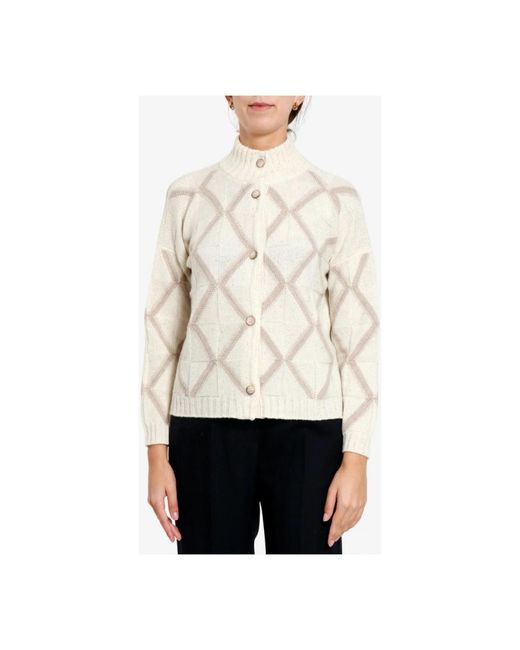Gran Sasso Truien & Vesten ,Wol Diamond Jacquard Cardigan in het Natural