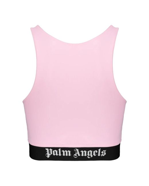 Palm Angels Pink Logo crop-top elastischer bund