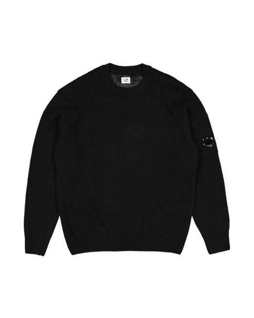 C P Company Schwarzer Lamswoll-Crewneck-Pullover Mit Linsentasche in Black für Herren