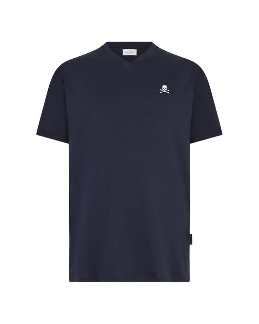 Philipp Plein Basic V-Neck T-Shirt Skull in het Blue voor heren