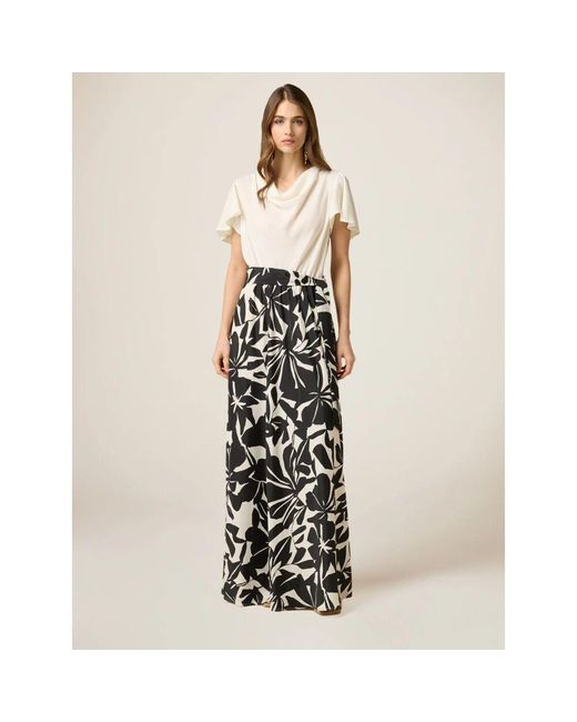 Oltre Black Langes kleid mit gemustertem rock