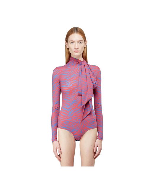 MM6 by Maison Margiela Zebra-Print Bodysuit Met Strik in het Purple
