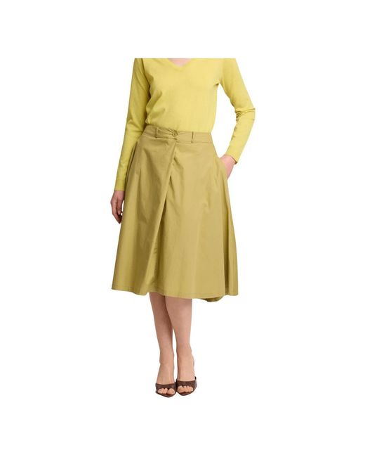 Kocca Rokken ,Groen ,Flowing Mid Length Pleated Skirt in het Yellow