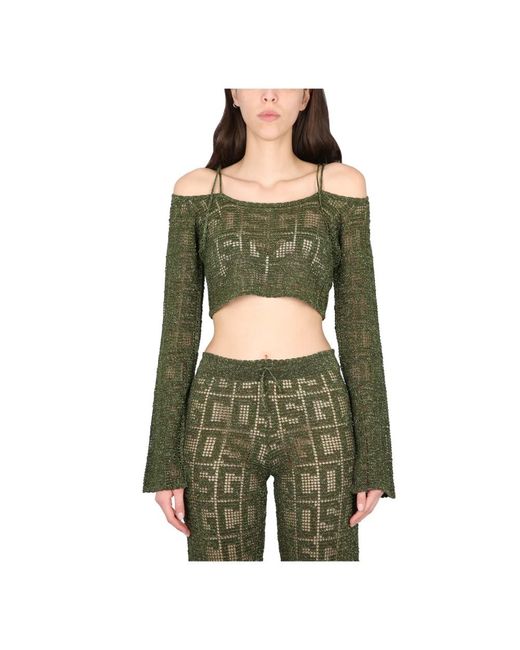 Gcds Tops ,Groen ,Polyester Monogram Macrame Top in het Green