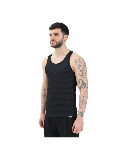 DSquared² Tops ,Zwart ,Katoen Zwarte Mouwloze T-Shirt Met Logoprint in het Black voor heren