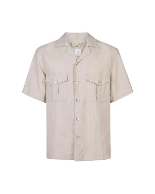 Eleventy Overhemden ,Linnen Bowlingkraag Shirt 2 Zakken in het Natural voor heren
