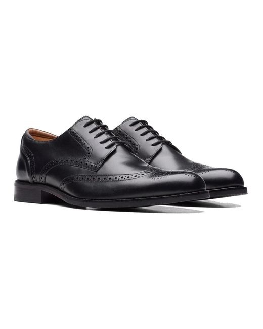 Clarks Zwarte Leren Veterschoenen Met Brogue Ontwerp in het Black voor heren