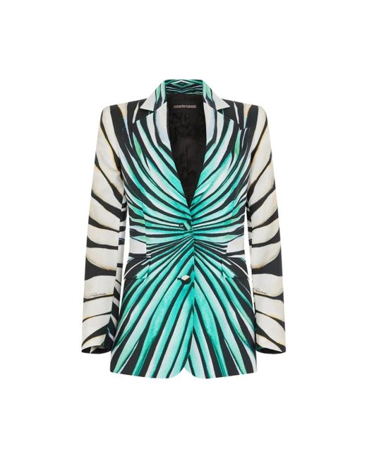 Roberto Cavalli Jassen ,Veelkleurig ,Leer Zijden Ray Of Sea Print Jas in het Green