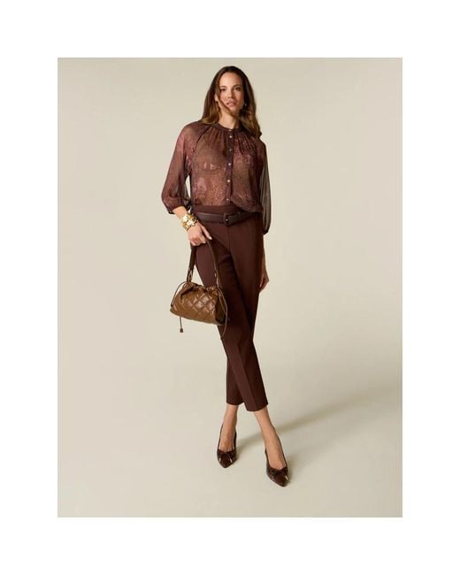 Cropped Trousers Oltre de color Brown
