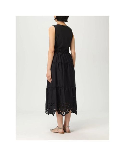 Liu Jo Black Grünes Midi-Kleid Mit Laser Cut Saum