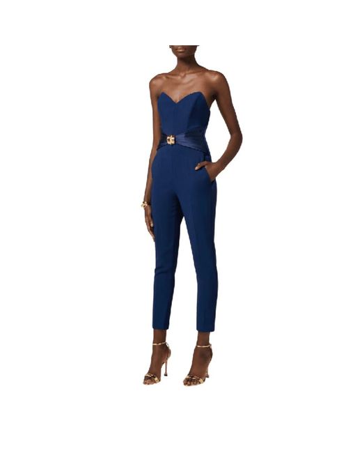 Elisabetta Franchi Blue Fließender crêpe-jumpsuit mit großer schleife