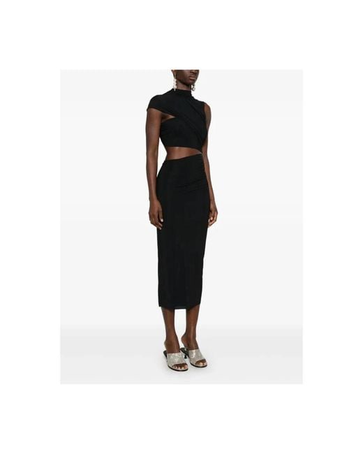 Amazuìn Black Gerüschtes Kleid Mit Knopfverschluss