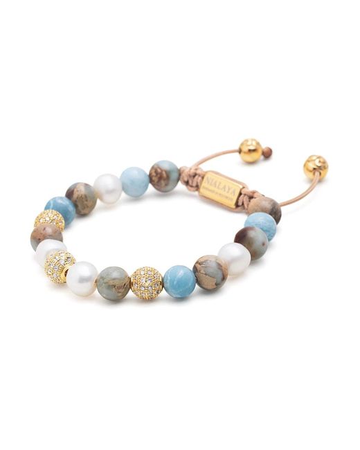 Nialaya Metallic Beaded bracelet with pearl, larimar, opal and gold