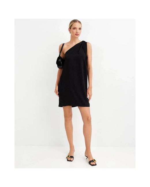 P.A.R.O.S.H. P.A.R.O..H. ,Kleedjes ,Zwart ,Leer One Shoulder Dress Panty 25 in het Black