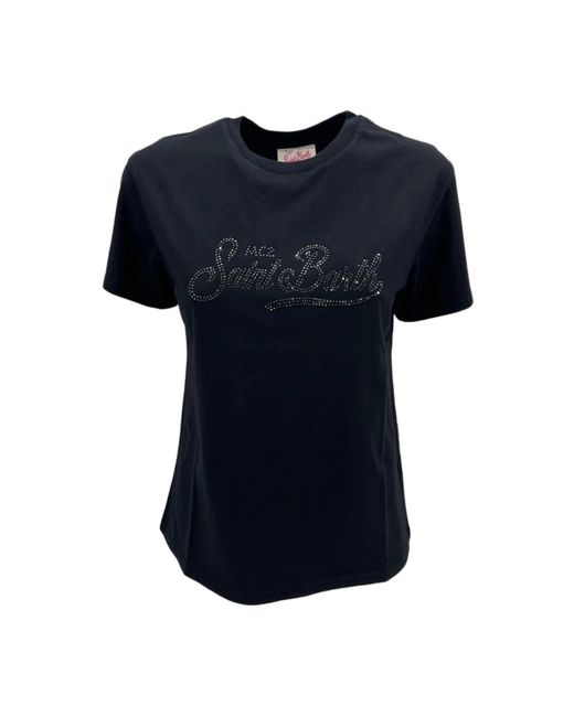 Camiseta negra con detalle de strass Mc2 Saint Barth de color Blue