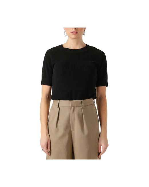 SELECTED Truien & Vesten ,Zwart ,Katoen Slfelinna New Ss Knit Top in het Black