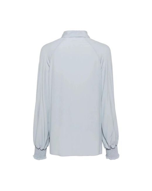 Eleventy Blue Long Sleeve Smocked Cuffs Silk-Blend Shirt