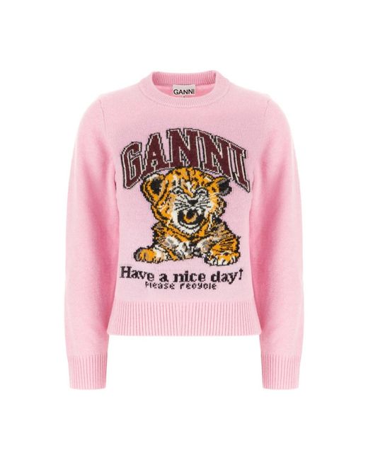 Ganni Pink Round-Neck Knitwear