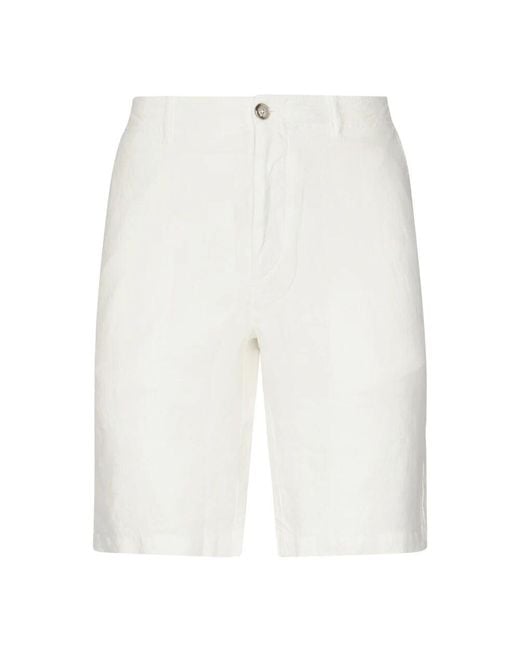 Fedeli Weiße Leinen-Bermuda-Shorts Mit Taschen in White für Herren
