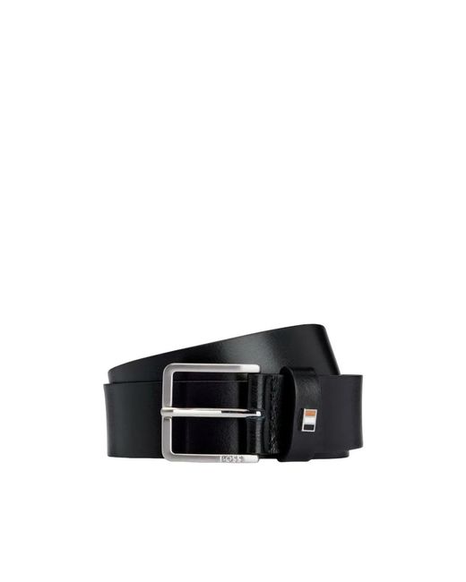 Boss Accessoires ,Zwart ,Italiaanse Leren Riemen Met Metalen Vlag in het Black voor heren