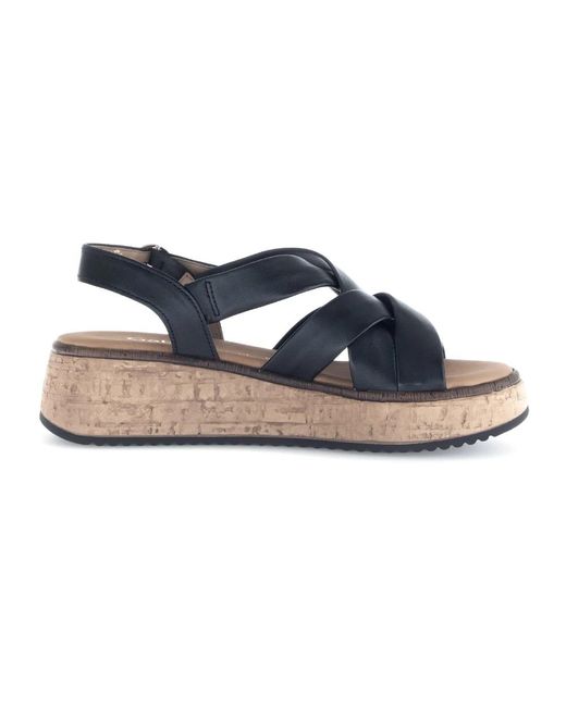 Gabor Schoenen ,Zwart ,Leer Zwarte Sleehak Sandalen in het Blue
