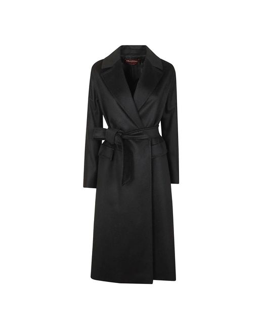 Max Mara Zwarte Wollen Double-Breasted Jas in het Black