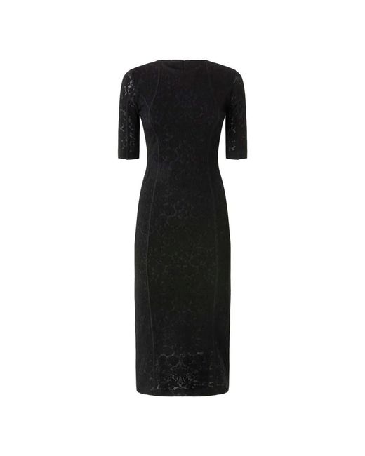 Pinko Black Fitted Midi Dress With Textured Fabric And Vertical Seam Lines