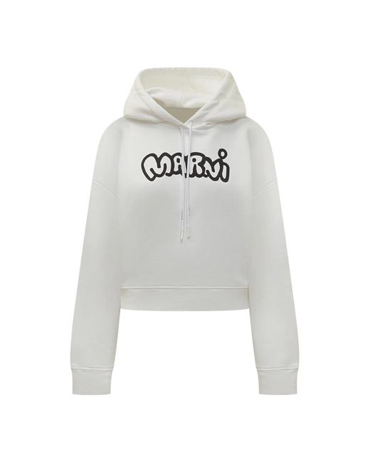Marni Hoodies & Sweatvesten ,Wit ,Katoen Logo Hoodie in het Gray