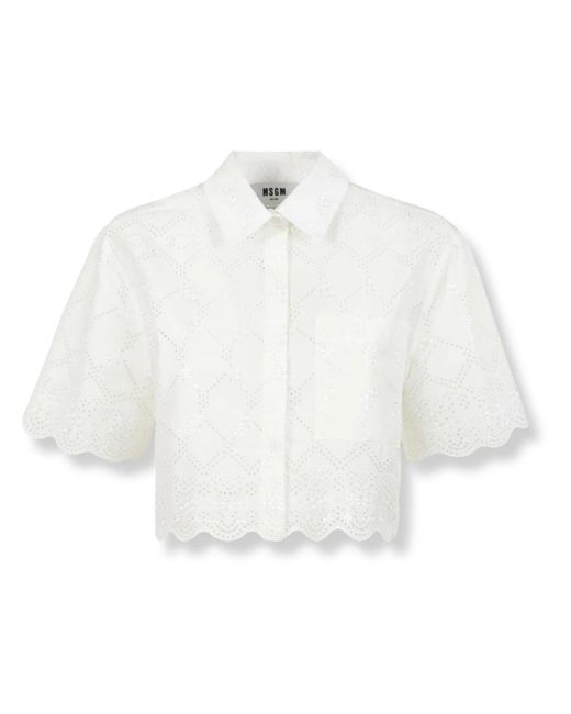 MSGM Camicia Crop in het White