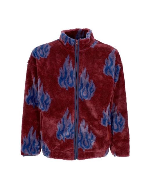 Huf Hoodies & Sweatvesten ,Veelkleurig ,Polyester Sherpa Fleece Rits Jas Hoge Hals in het Red voor heren