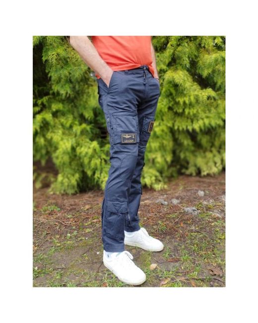 Aeronautica Militare Blue Straight Trousers for men