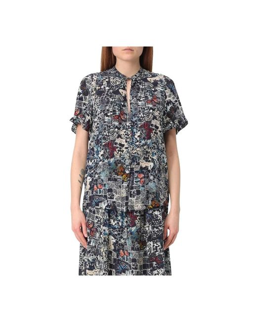 Zadig & Voltaire Blue Seidenbluse Mit Schmetterlingsmuster