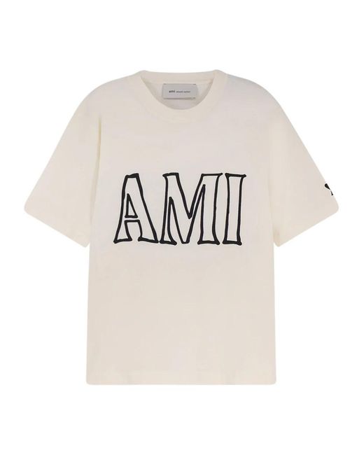 AMI Tops ,Wit ,T-Shirts in het Natural voor heren