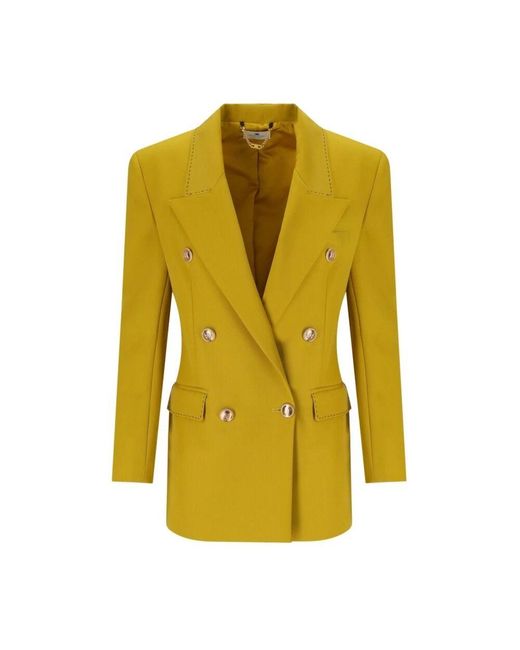 Elisabetta Franchi Yellow Curry doppelreihige jacke mit goldenen knöpfen