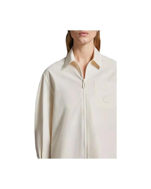 Moncler Baumwoll-popeline-zip-up-shirt offwhite,schwarzes poplin zip-up hemd leichte baumwolle