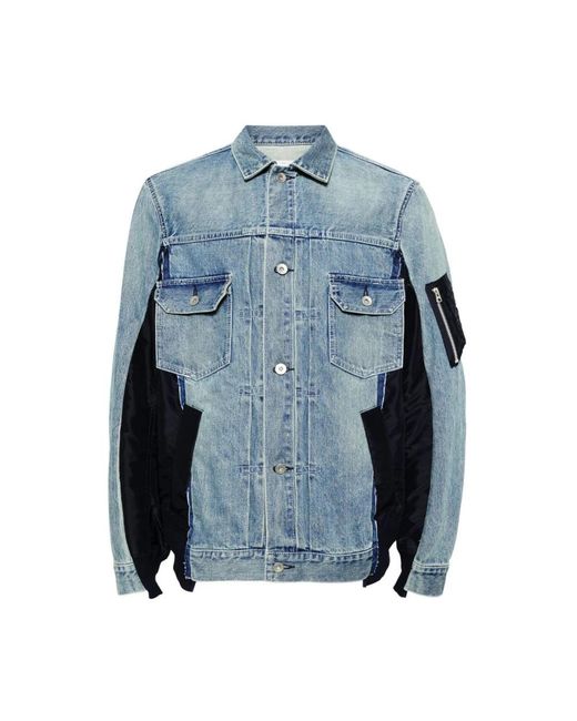 Sacai Jassen ,Blauw ,Denim Denim Panelled Classic Collar Jack in het Blue voor heren