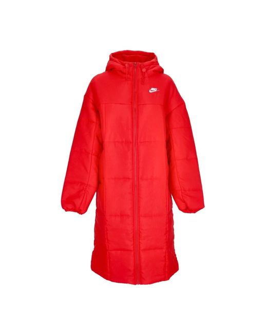 Nike Jassen ,Rood ,Polyester Lange Down Parka Jas in het Red