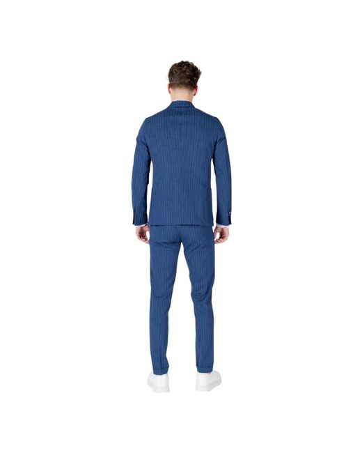 MULISH Kostuums ,Blauw ,Katoen Blauw Pinstripe V-Hals Pak in het Blue voor heren