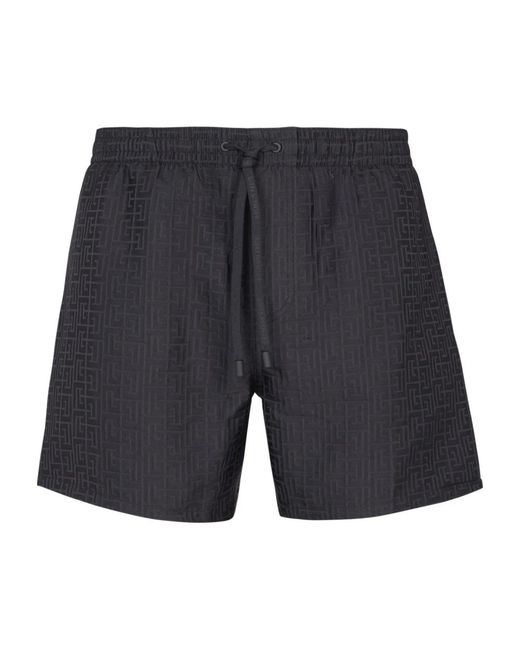 Balmain Badmode ,Zwart ,Polyester Zwembroek Met Monogram in het Gray voor heren