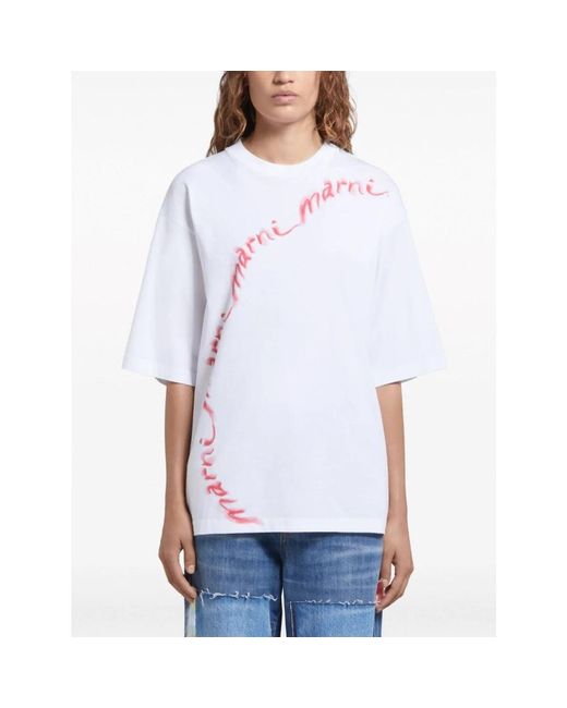 Marni White Logo-print baumwoll t-shirt