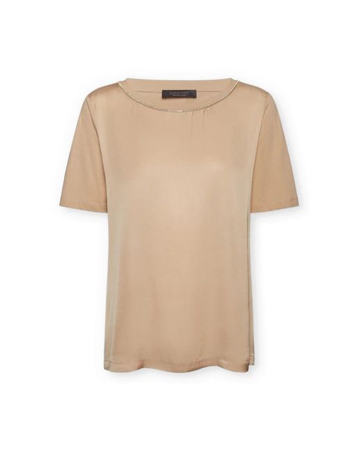 Elena Miro Natural T-Shirt Mit Besticktem Ausschnitt