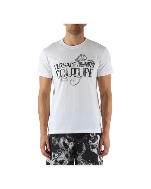 Versace Slim fit baumwoll logo t-shirt in White für Herren