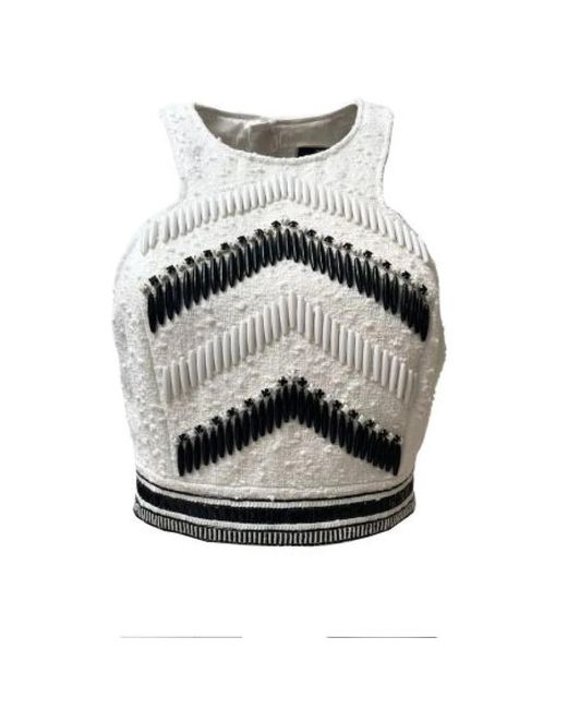 Elisabetta Franchi Gray Ivory tweed crop top mit bicolor-stickerei