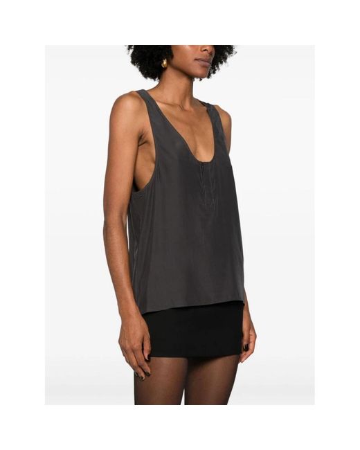 Saint Laurent Overhemden ,Grijs ,Mouwtjesloze Top Met Ronde Hals in het Black