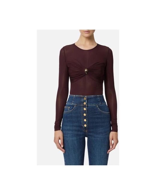 Elisabetta Franchi Purple Burgunder Jersey Bodysuit Mit Snake Motif