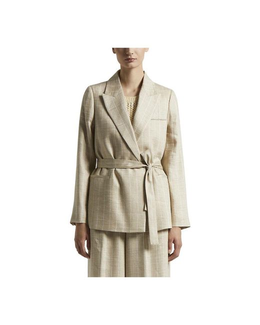 Peserico Natural Nadelstreifen-Blazer Mit Gürtel Und Punto Luce
